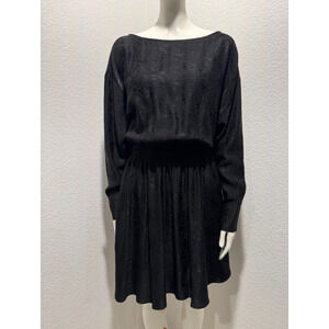 Elysee Peruvian Connection Black Viscose Jacquard Dress Sz S Elastic Waist L/S